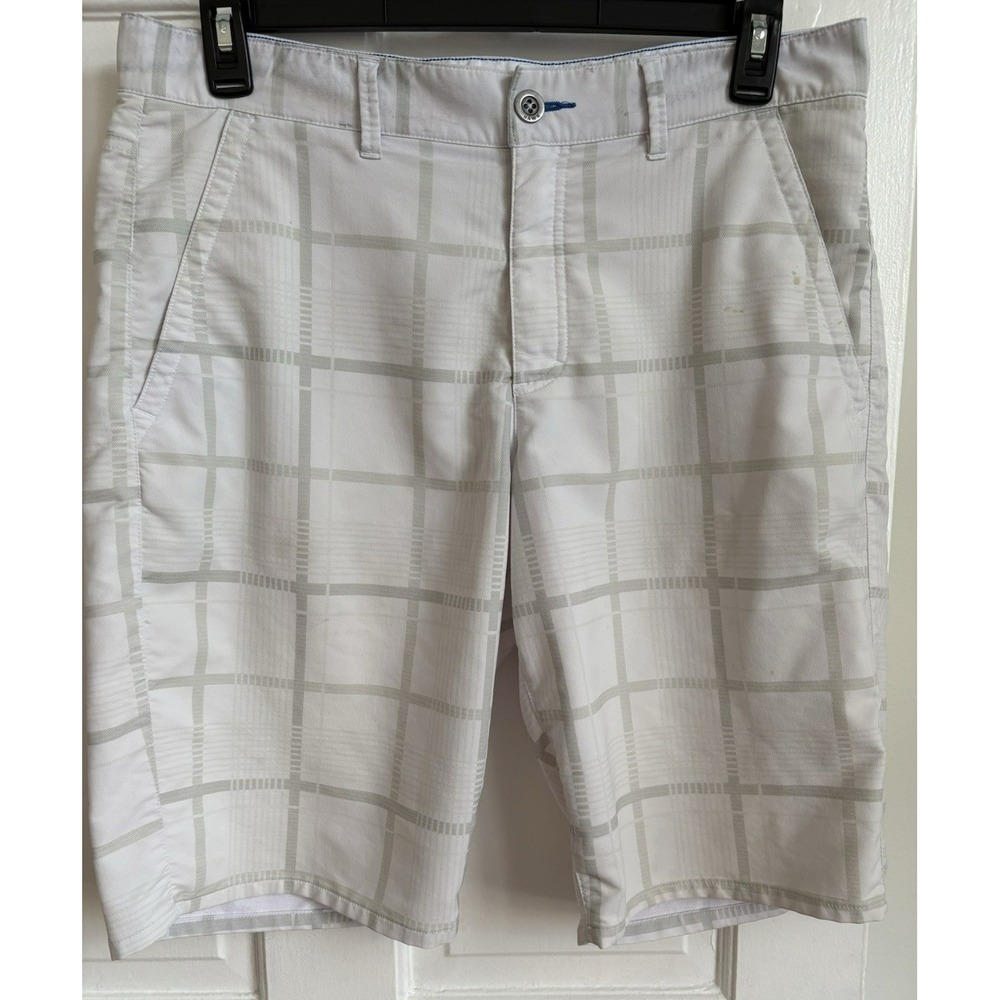 Tony Hawk Next Level Series Mens 34 Hybrid Shorts White Grey Plaid Quick Dry